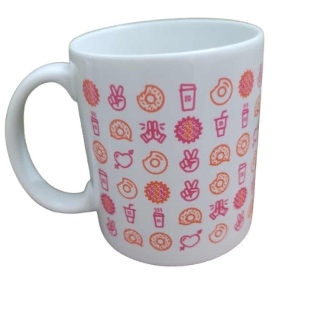 Dunkin Donuts White Mug with Pink and Orange Pattern Donuts Milk Coffee